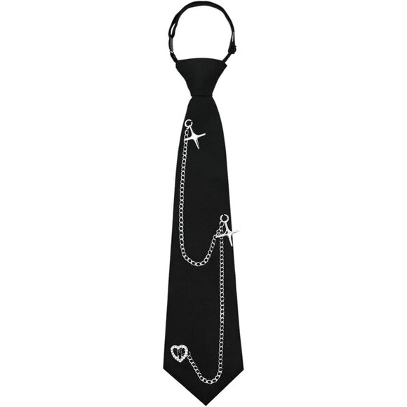 Tops - Women’s Pre-Tied Black Polyester Punk Chain Tie Accessory for School and Parties